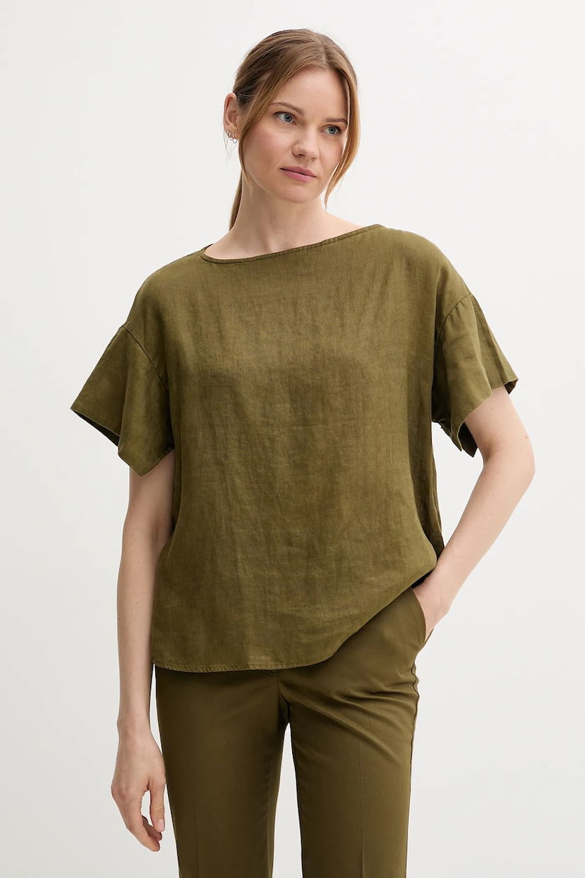 Sisley bluză din in culoarea bej, uni, 5BMLLQ06R