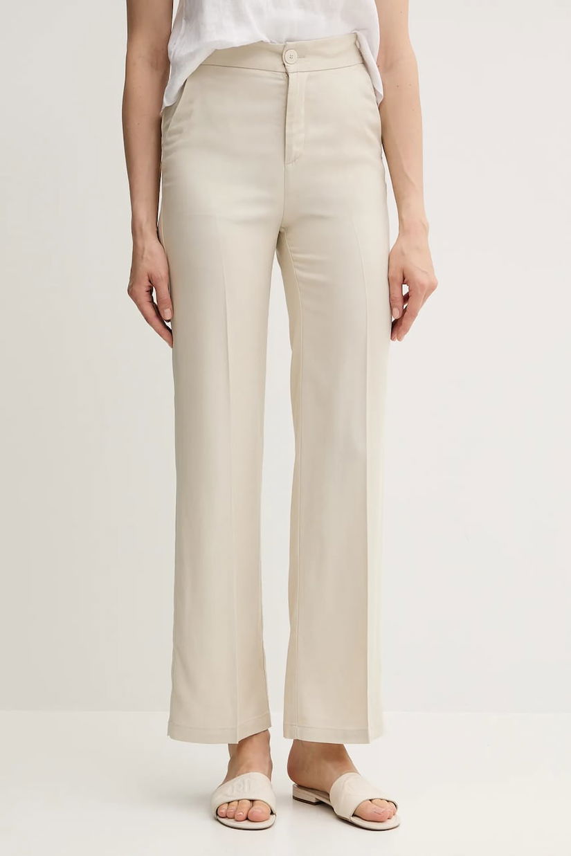 United Colors of Benetton pantaloni culoarea bej, drept, high waist, 4T91DF099