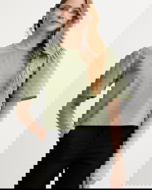 United Colors of Benetton bluză din bumbac culoarea verde, uni, 5AC7DQ0BP