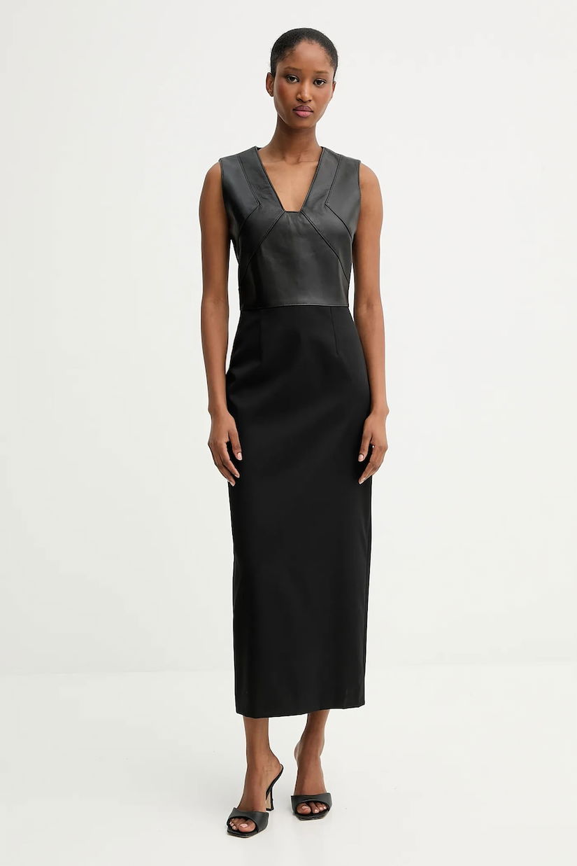 BOSS rochie din amestec de lână culoarea negru, maxi, drept, 50543504