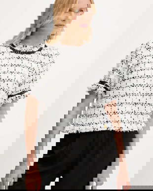 Karl Lagerfeld bluză din amestec de lână culoarea alb, cu imprimeu, A3W11028