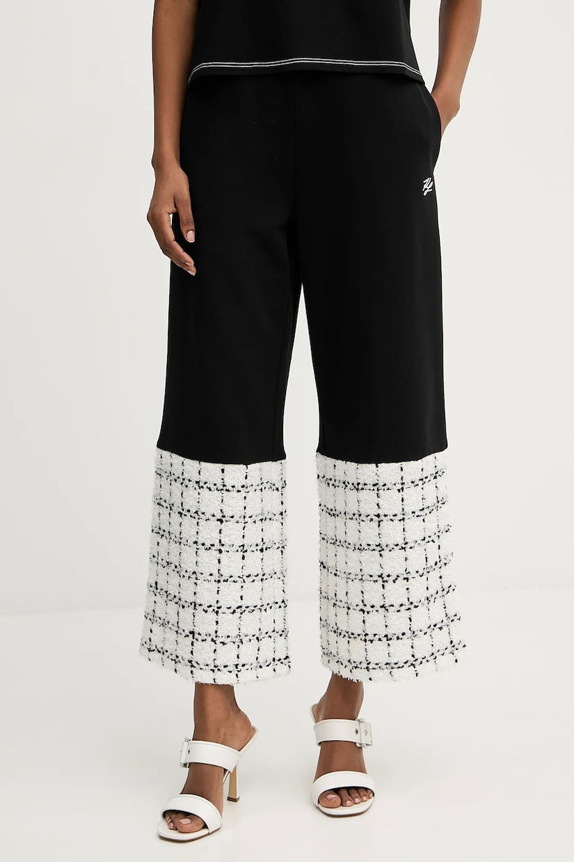 Karl Lagerfeld pantaloni de trening cu amestec de lână culoarea negru, cu imprimeu, A3W10008