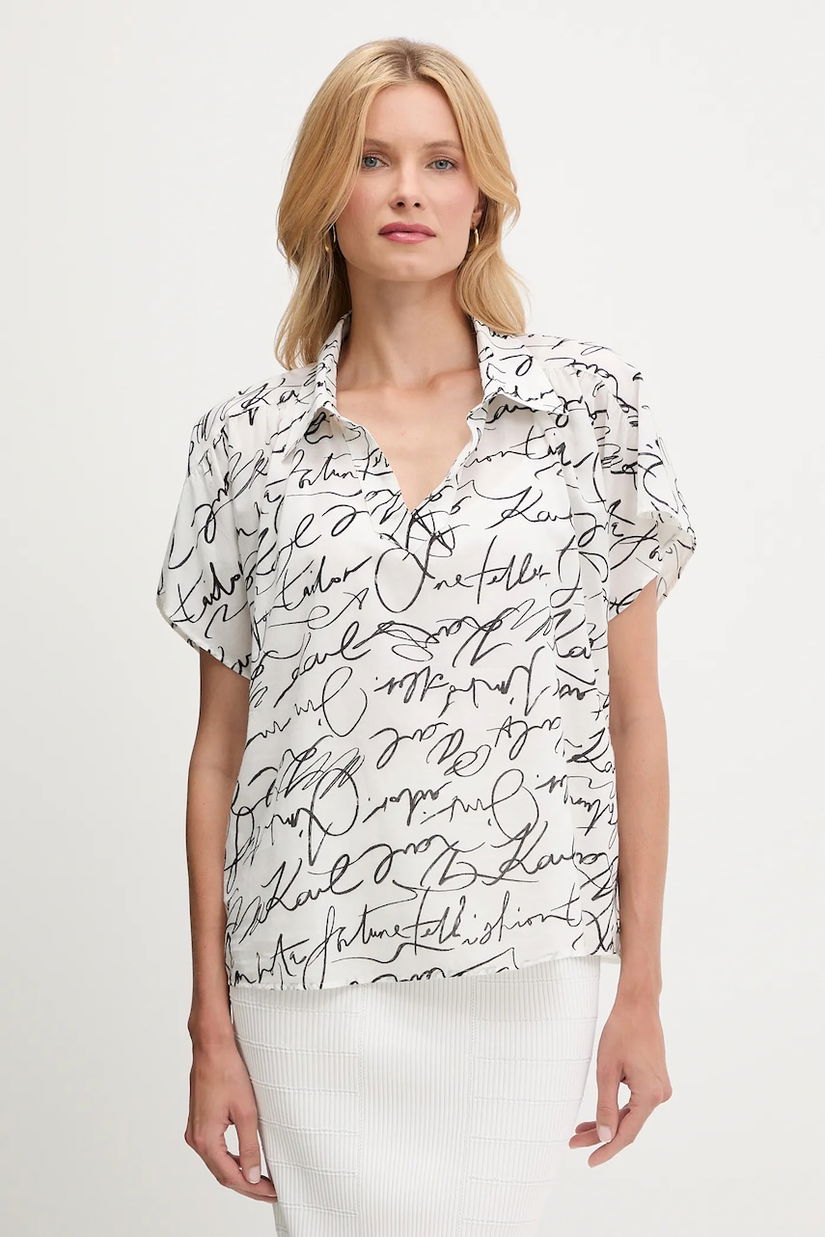 Karl Lagerfeld bluză din bumbac culoarea bej, cu imprimeu, A3W11039