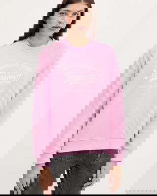 Tommy Jeans hanorac de bumbac culoarea roz, cu imprimeu, DW0DW20942