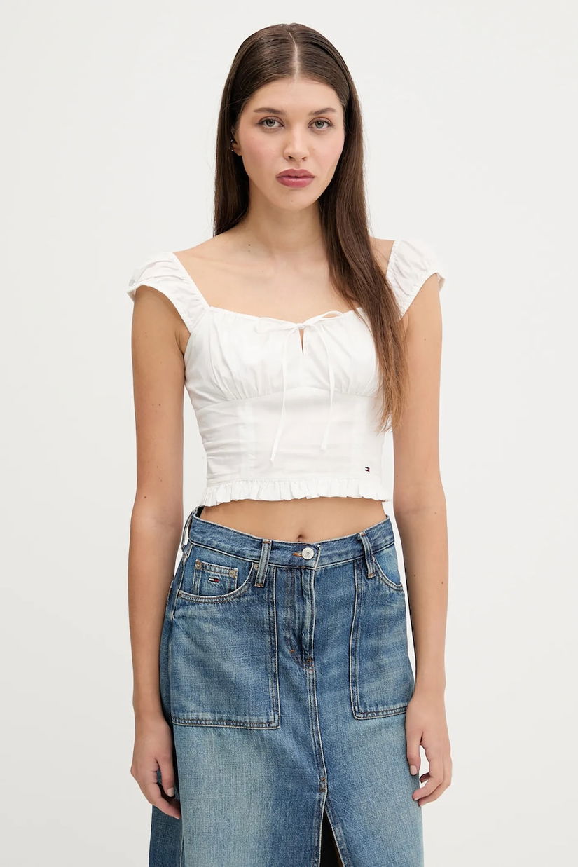 Tommy Jeans bluză din bumbac culoarea alb, uni, DW0DW20985