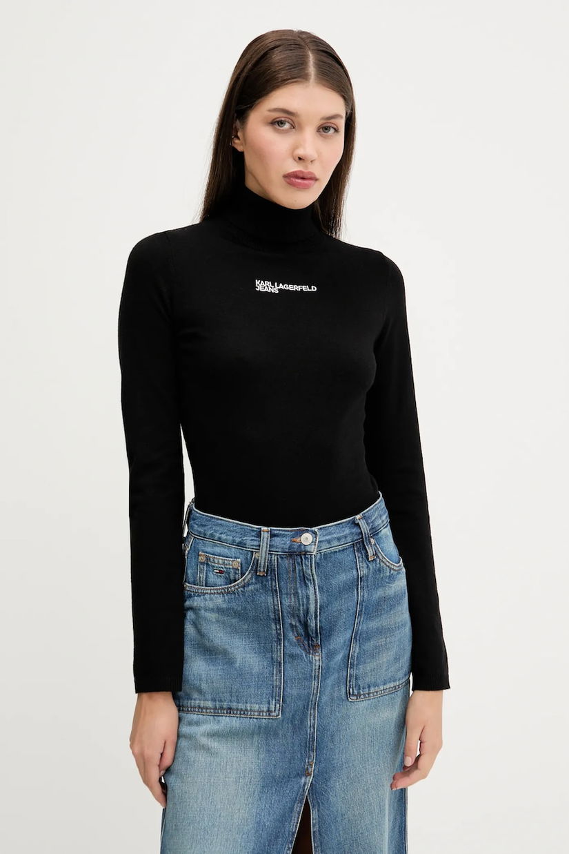 Karl Lagerfeld Jeans pulover culoarea negru, light, cu guler, A3W18007