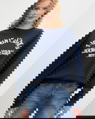 Tommy Jeans hanorac de bumbac culoarea bleumarin, cu imprimeu, DW0DW21202