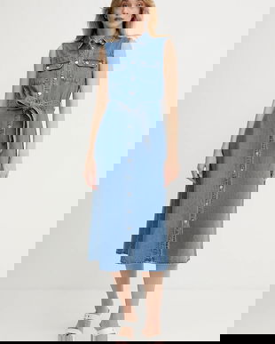 Morgan rochie jeans midi, drept, RJEAN