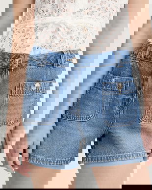 Morgan pantaloni scurți jeans uni, high waist, SHAMIZ