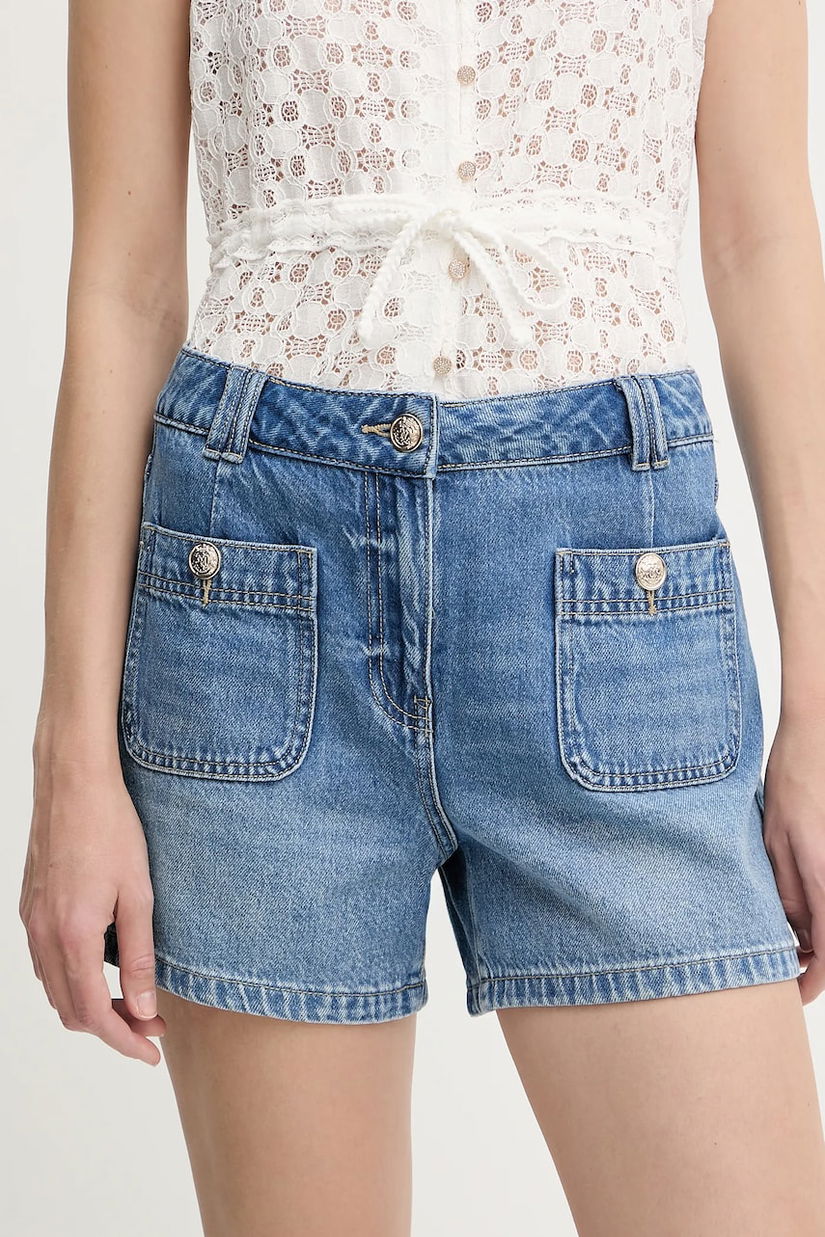 Morgan pantaloni scurți jeans uni, high waist, SHAMIZ
