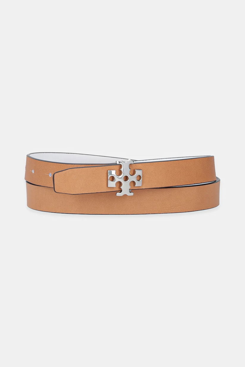 Tory Burch curea de piele cu două fețe Logo culoarea alb, 157857-137