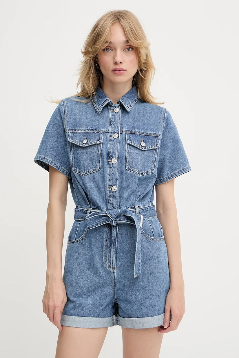Morgan salopetă jeans bumbac, cu guler, SHELOR