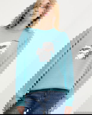 Karl Lagerfeld bluză IKON culoarea turcoaz, cu imprimeu, A3W20057