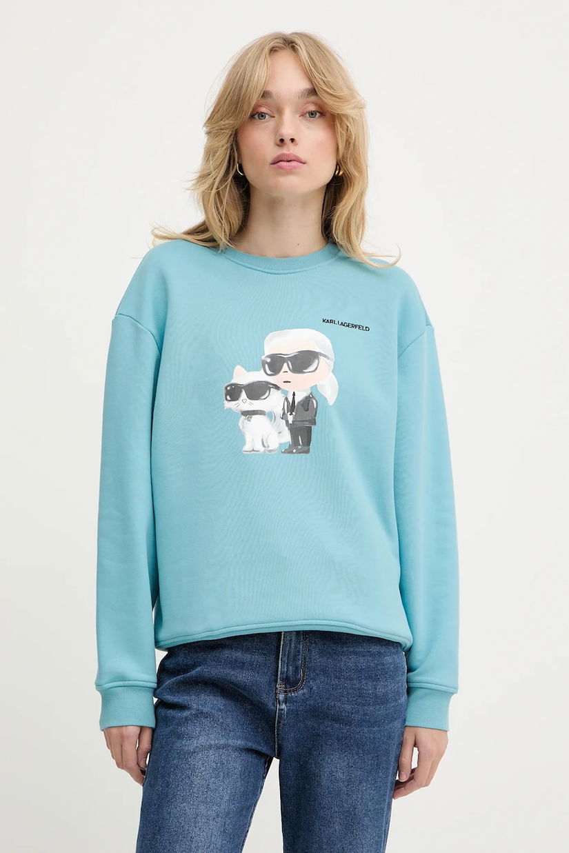 Karl Lagerfeld bluză culoarea turcoaz, cu imprimeu, A3W20057