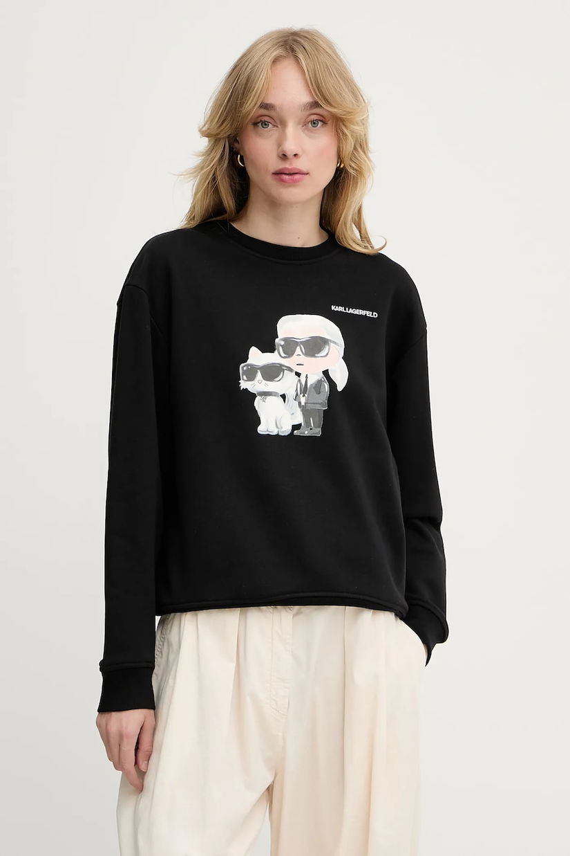 Karl Lagerfeld bluză culoarea negru, cu imprimeu, A3W20057