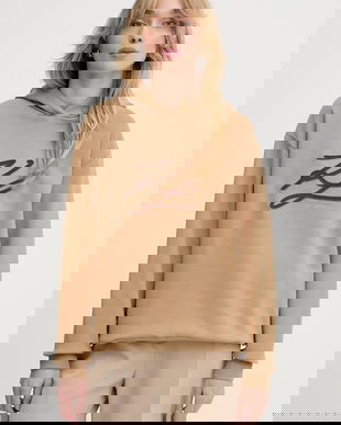 Karl Lagerfeld bluză AUTOGRAPH HOODIE culoarea bej, cu glugă, cu imprimeu, A3W20008