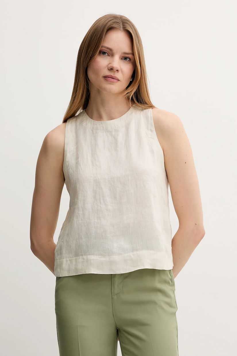 United Colors of Benetton bluză din in culoarea bej, uni, 5BMLDQ0BU