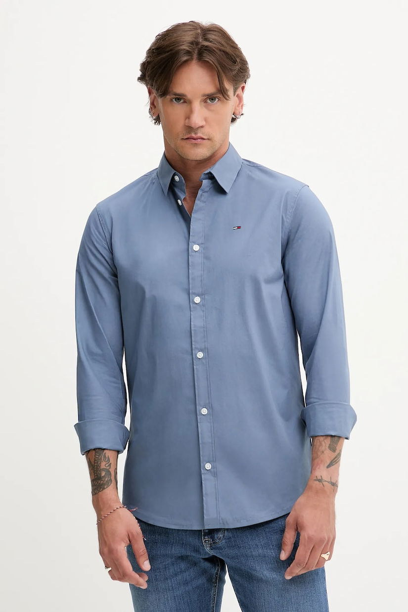 Tommy Jeans cămașă culoarea bleumarin, cu guler clasic, slim, DM0DM04405