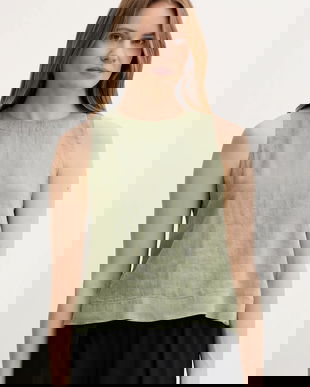 United Colors of Benetton bluză din in culoarea verde, uni, 5BMLDQ0BU