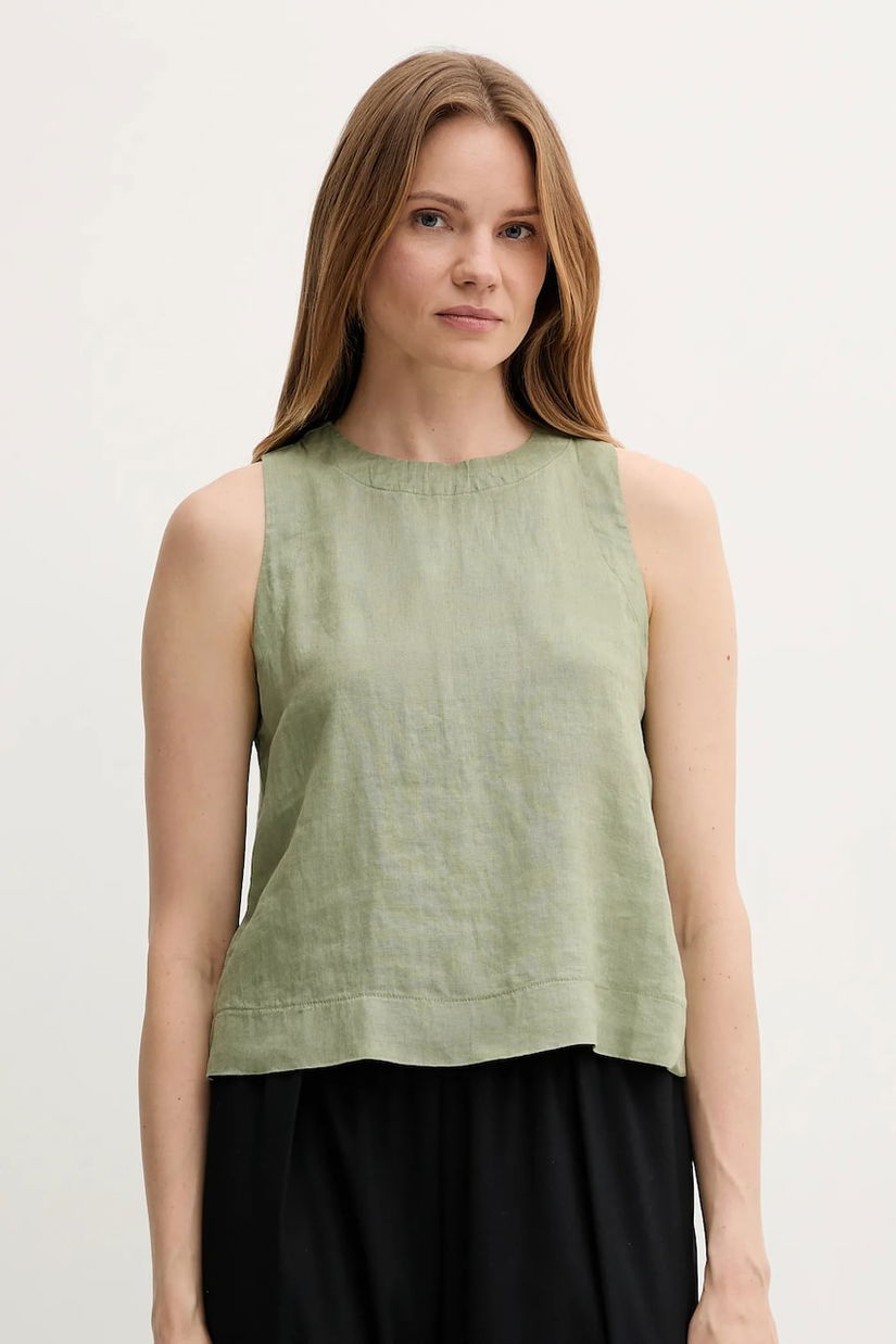 United Colors of Benetton bluză din in culoarea verde, uni, 5BMLDQ0BU
