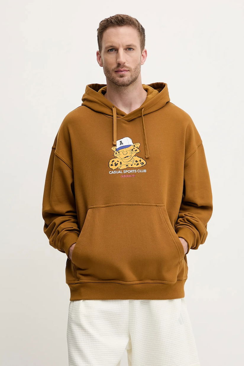 adidas Originals hanorac de bumbac Graphic Lo Hd culoarea maro, cu glugă, cu imprimeu, JW0167