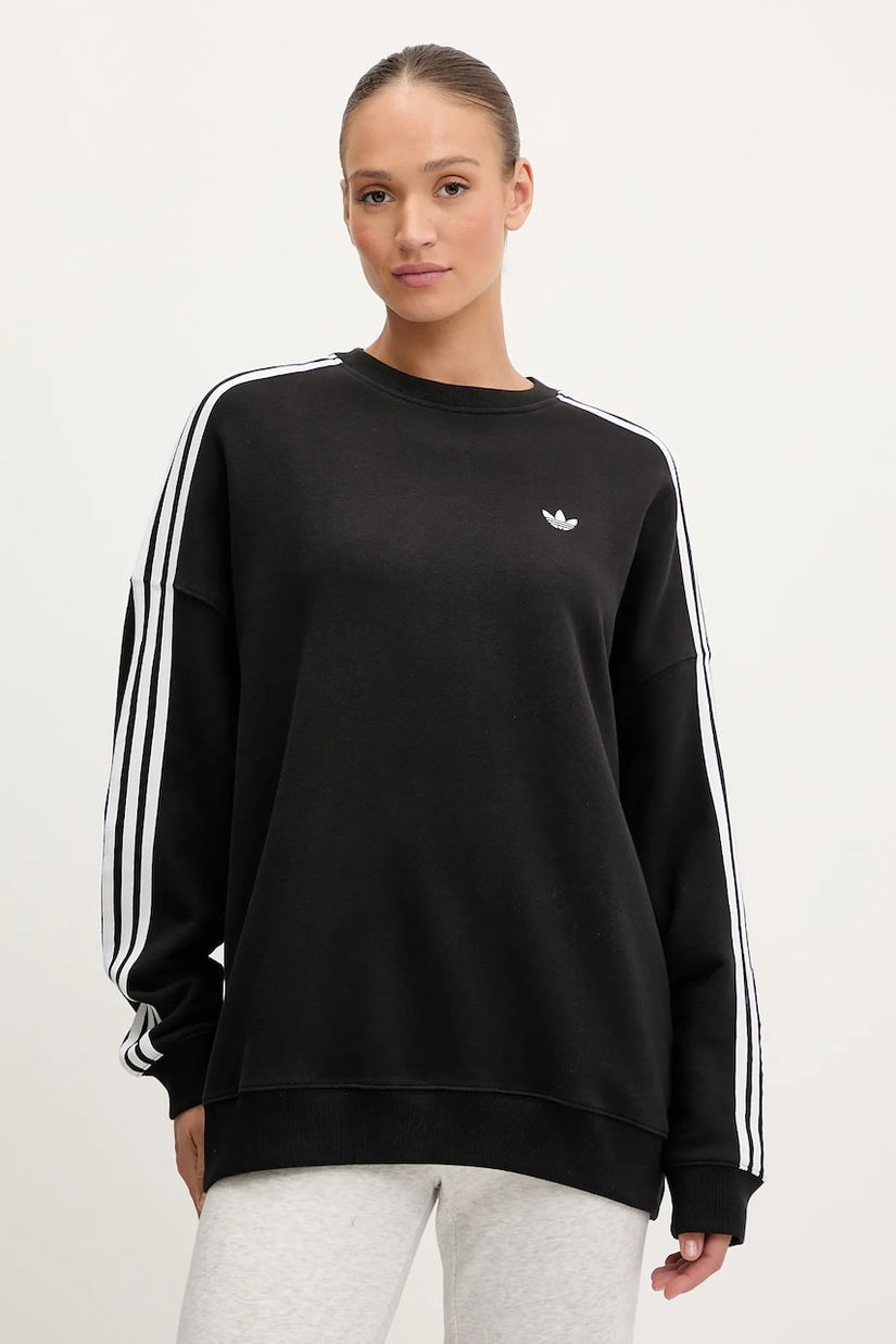 adidas Originals hanorac de bumbac 3-Stripes culoarea negru, cu imprimeu, JX5285