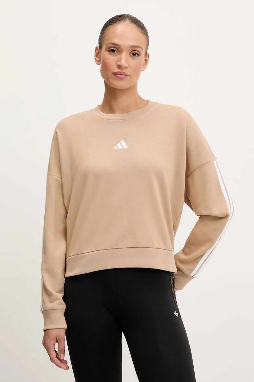 adidas bluză 3-Stripes culoarea bej, cu imprimeu, JX7629