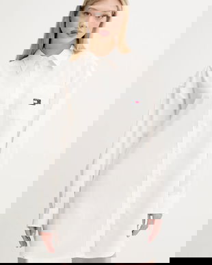 Tommy Jeans rochie din bumbac culoarea alb, mini, oversize, DW0DW21122