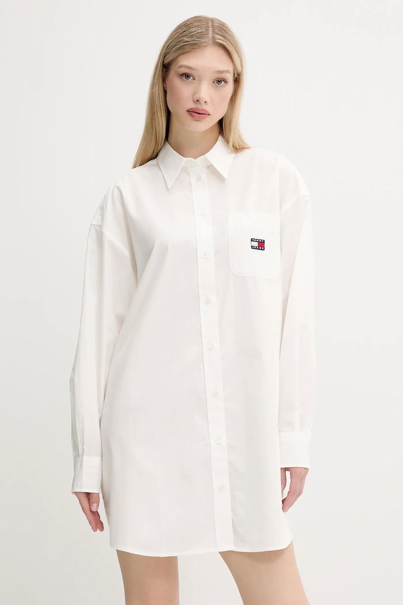 Tommy Jeans rochie din bumbac culoarea alb, mini, oversize, DW0DW21122