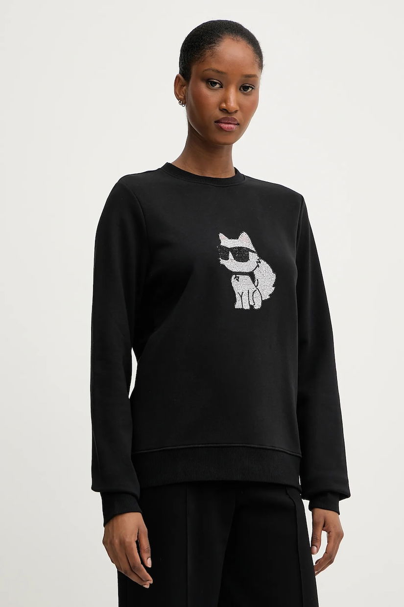 Karl Lagerfeld bluză culoarea negru, cu imprimeu, A3W20066