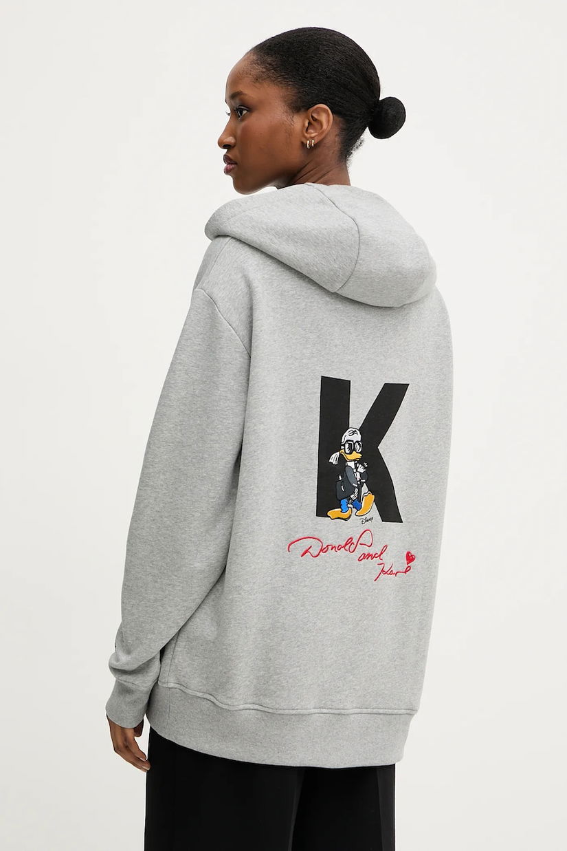 Karl Lagerfeld bluză KL X DISNEY culoarea gri, cu glugă, cu imprimeu, A3W20062