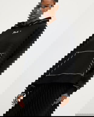 Karl Lagerfeld bluză culoarea negru, cu glugă, cu imprimeu, A3W20011