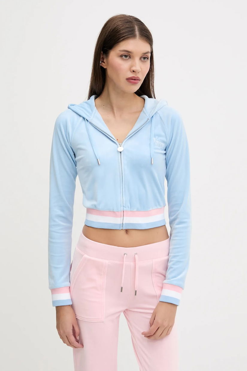 Juicy Couture bluză VELOUR CROPPED STRIPE HOODIE cu glugă, cu imprimeu, JCWAS225351
