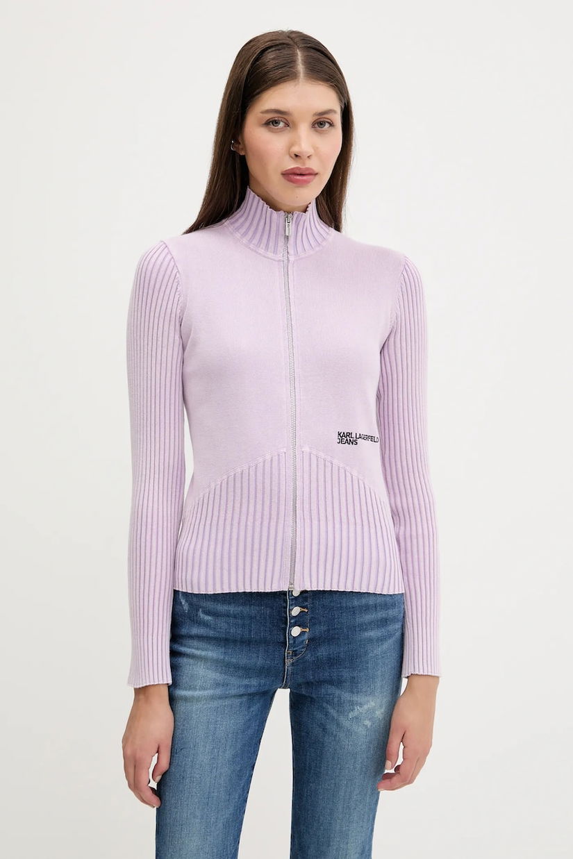 Karl Lagerfeld Jeans cardigan din bumbac culoarea violet, light, A3W18010