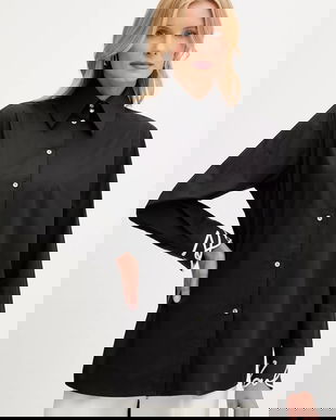 Karl Lagerfeld cămașă din bumbac culoarea negru, cu guler clasic, regular, A3W11023