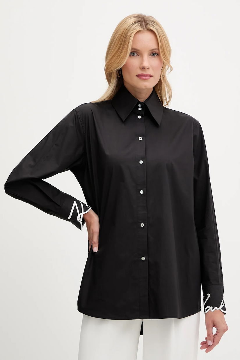 Karl Lagerfeld cămașă din bumbac culoarea negru, cu guler clasic, regular, A3W11023
