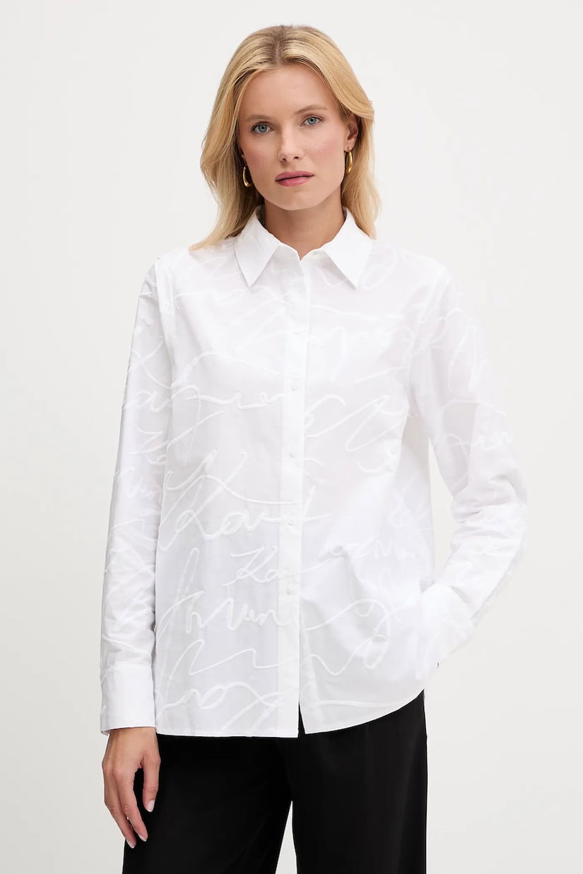 Karl Lagerfeld cămașă din bumbac culoarea alb, cu guler clasic, regular, A3W11021