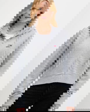 Tommy Jeans hanorac de bumbac culoarea gri, cu glugă, cu imprimeu, DW0DW21147