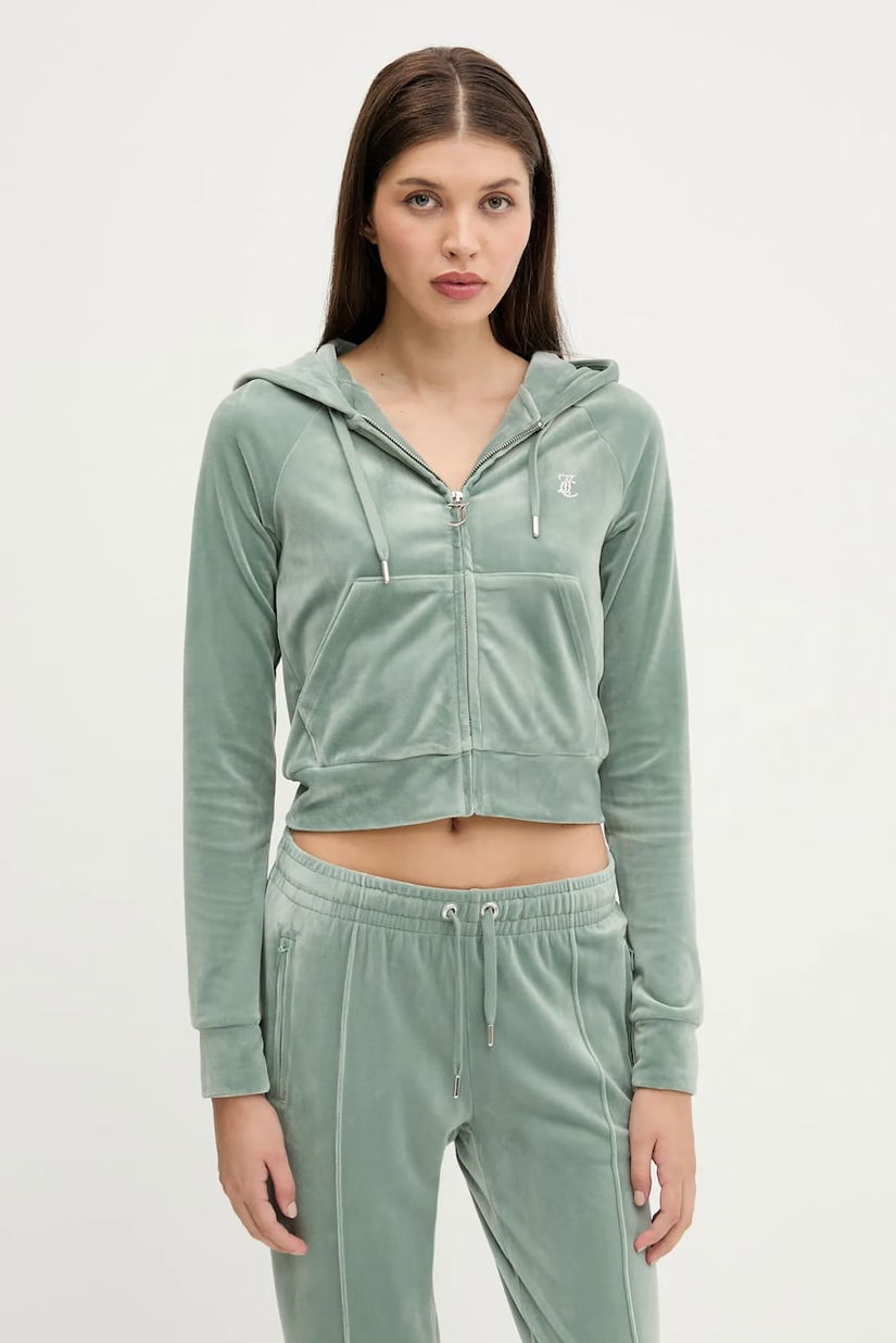 Juicy Couture bluză culoarea verde, cu glugă, cu imprimeu, JCWA122001