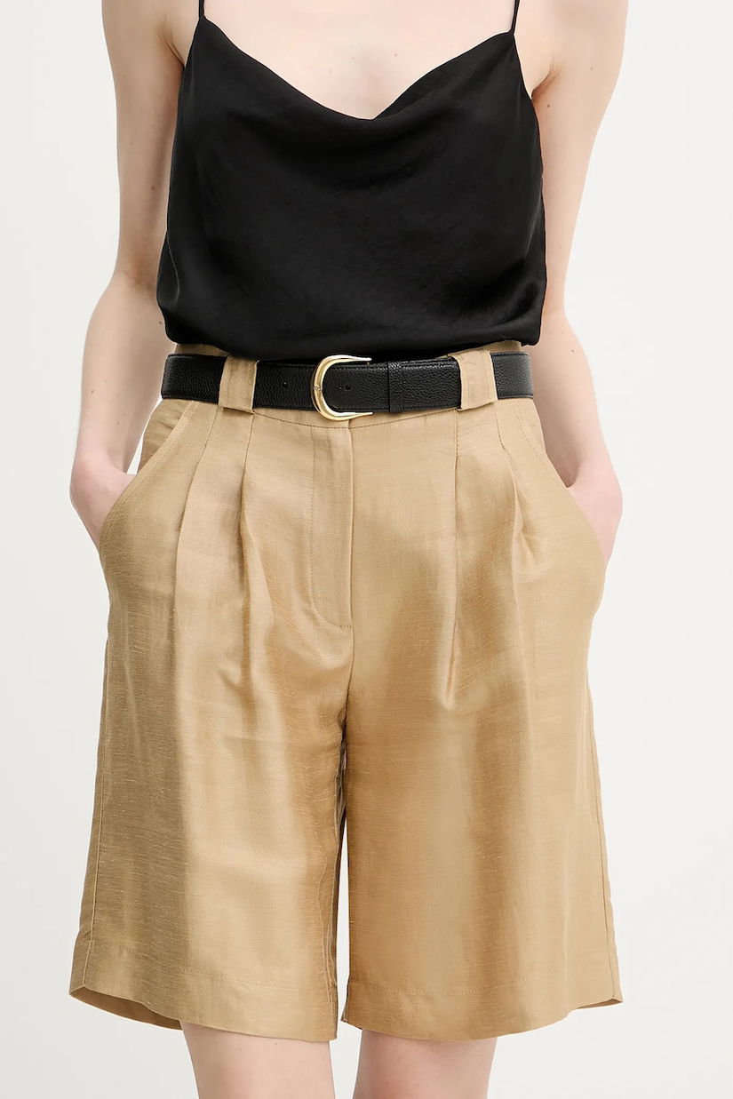 La Petite Française pantaloni scurți din amestec de in SAVOUREUX culoarea bej, uni, high waist, SAVOUREUX