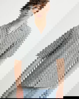 Samsoe Samsoe cămașă din amestec de in SAOSCAR culoarea bleumarin, regular, M24200074