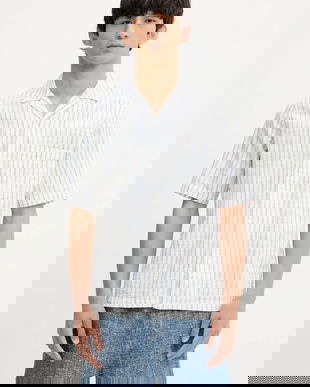 Samsoe Samsoe cămașă din amestec de in SAOSCAR culoarea bleumarin, regular, M24200074