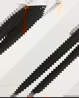 Karl Lagerfeld pantaloni din lână culoarea negru, drept, high waist, A3W10099