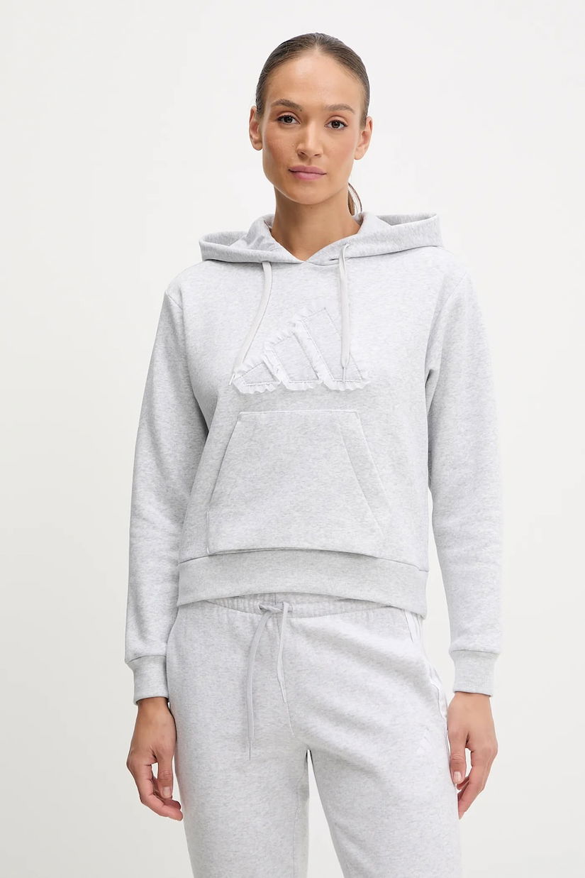 adidas bluză W CO RUFF HD culoarea gri, cu glugă, melanj, JX1326