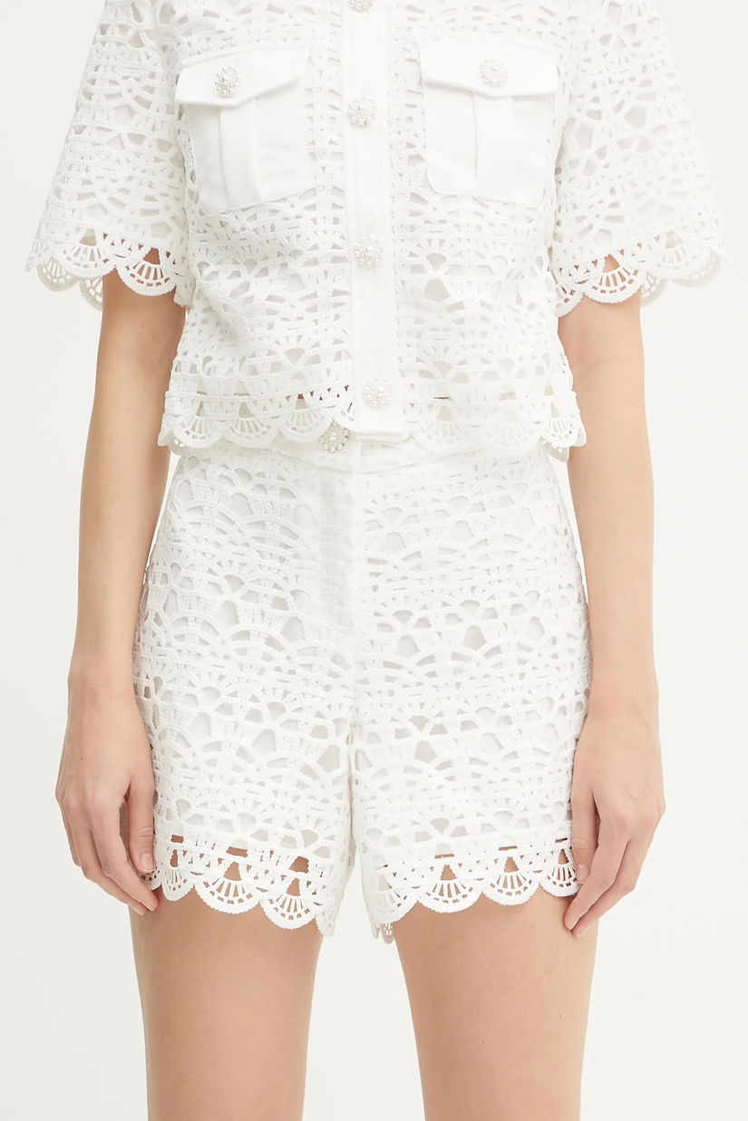 Morgan pantaloni scurți culoarea alb, neted, high waist, SHENTEL