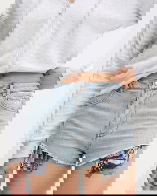 adidas Originals pantaloni scurți jeans Pride x Jeremy Scott neted, high waist, JW0831