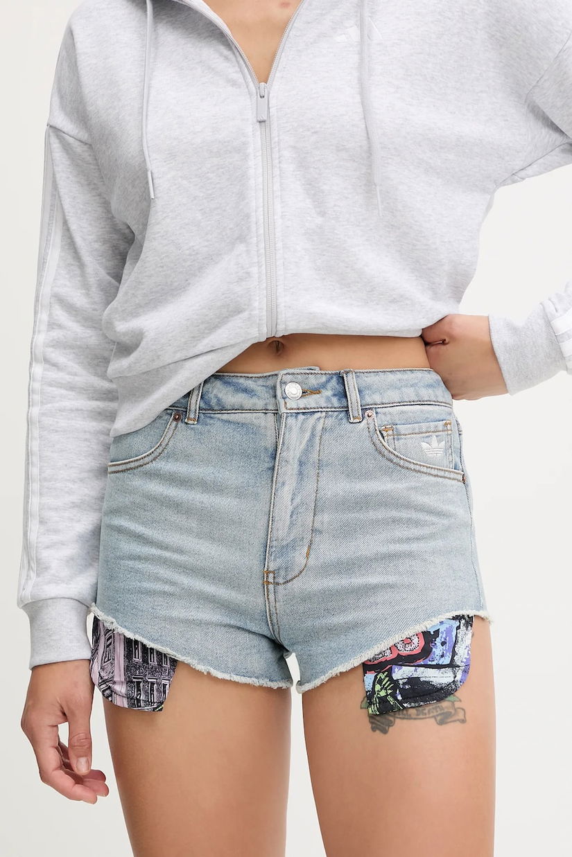 adidas Originals pantaloni scurți jeans Pride x Jeremy Scott neted, high waist, JW0831