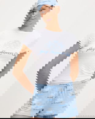 Juicy Couture compleu pijama JUICY SLEEPOVER CLUB SHORT PYJAMA SET culoarea alb, JCLPJ225501