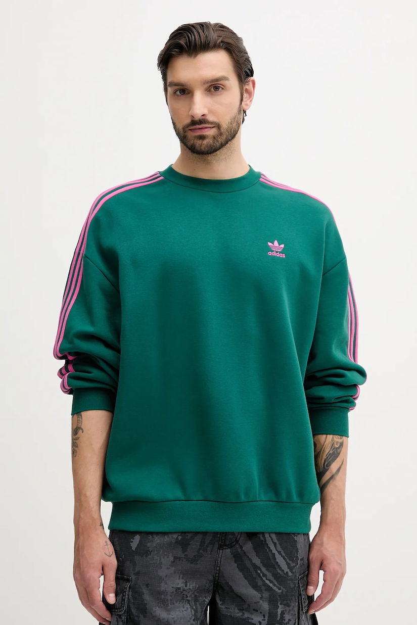 adidas Originals bluză Oversize Crew culoarea verde, cu imprimeu, KA0468