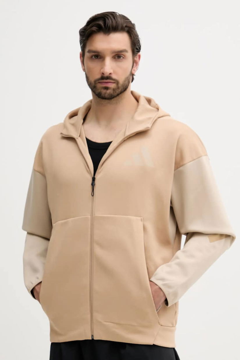 adidas bluză x Z.N.E culoarea bej, cu glugă, cu imprimeu, JY4833
